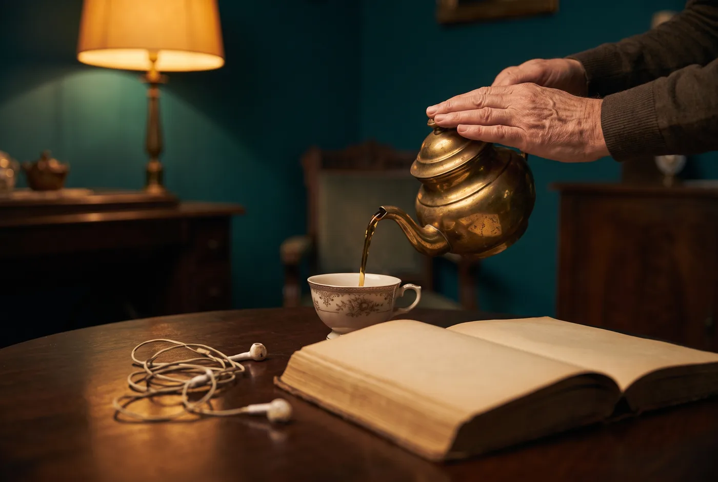 Pouring tea while listening